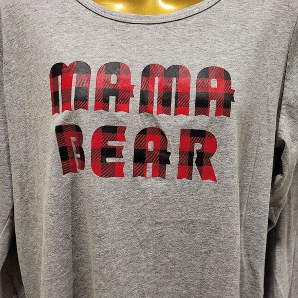 Mama Bear X-Large Gray Cotton Blend Long Sleeve Shirt Red Buffalo Plaid Graphic - Picture 6 of 7